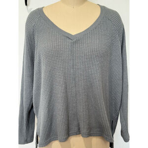 Women's Z Supply Top XS Gray Long Sleeve V-Neck Waffle Knit